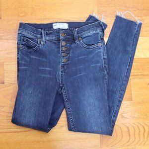 Free People Jeans Size 26 Blue Button Fly Skinny Jeans Cut Off Dark Wash.